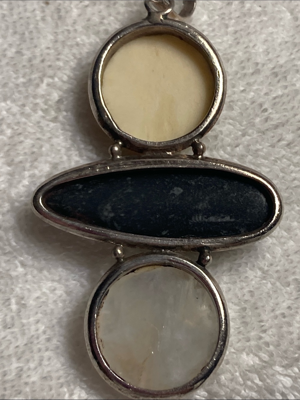 Sterling Silver Moon Face Pendant Necklace with Gray Stone and Cream Moon - Picture 5 of 8